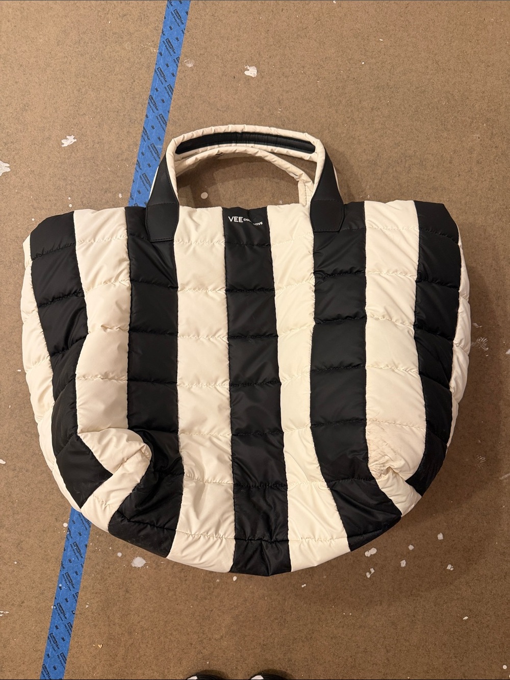 Vee Collective Black & Cream Striped Quilted Tote - Large
